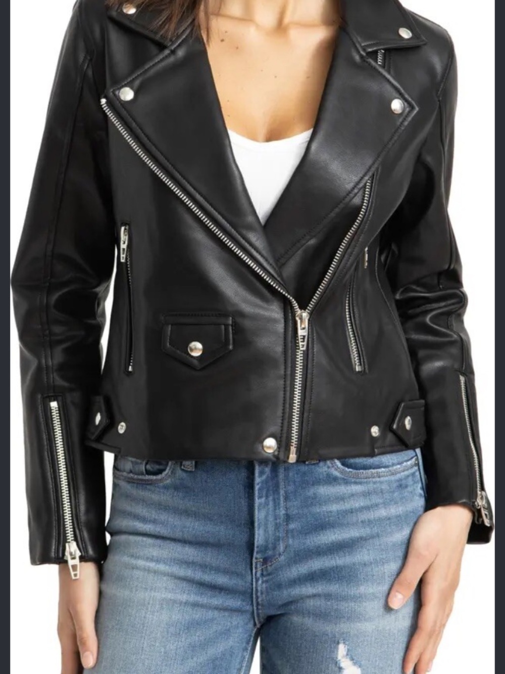 Blank NYC Black Leather Moto Jacket with Silver Hardware
